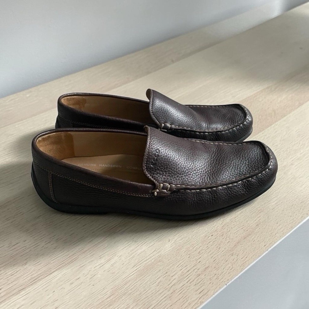 Ecco Driving Loafers Moccasins Men Sz 12  EU 46 Brown Pebbled Leather Comfort